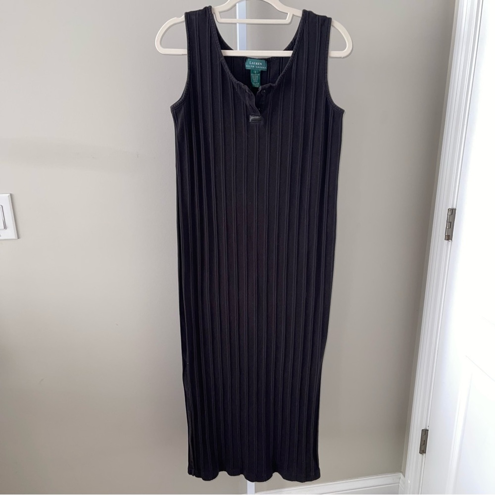 Lauren Ralph Lauren Women’s Black Ribbed Tank Maxi Dress Size Large 100% Cotton